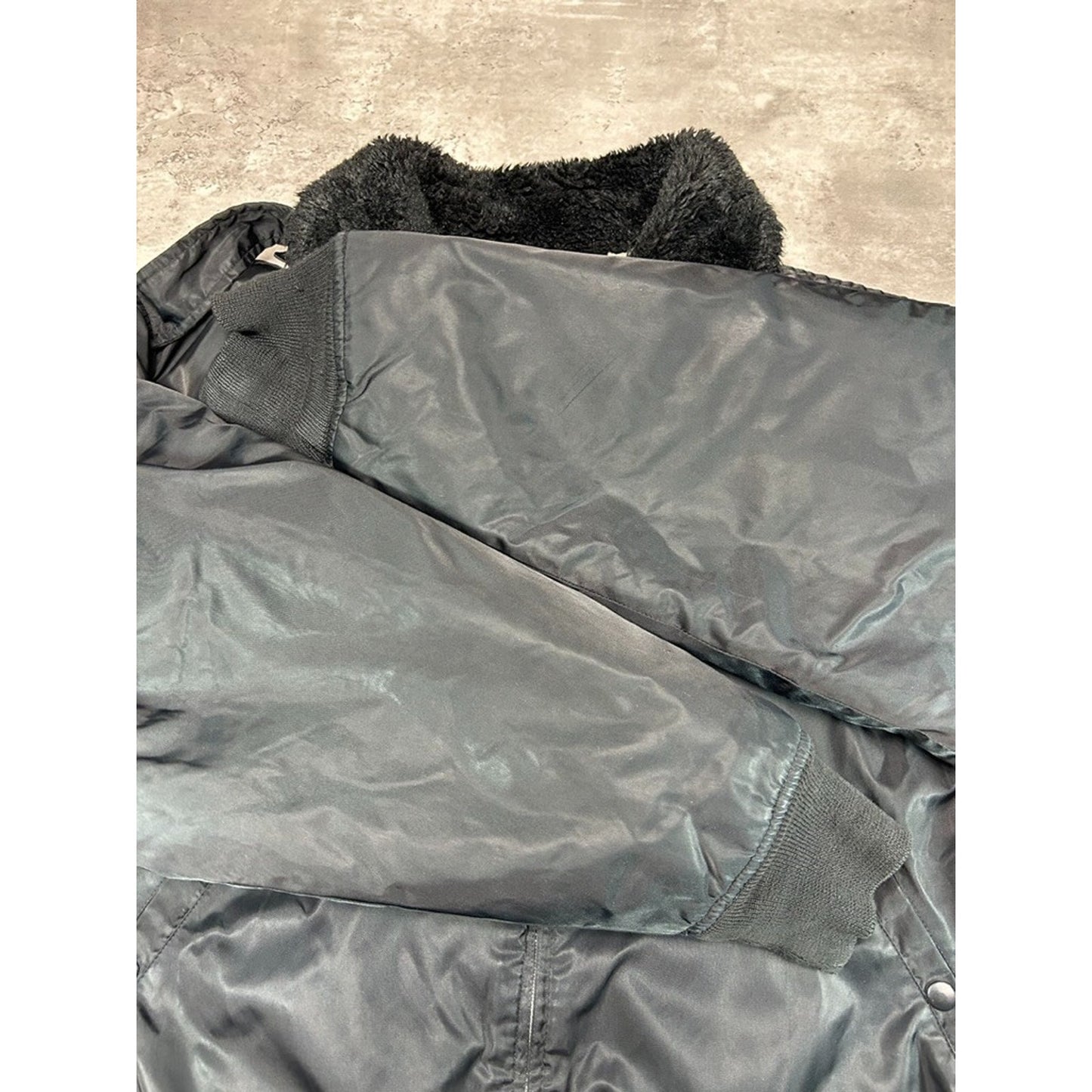 Vintage 80s Dickies Sherpa Collar Full Zip Pilots Bomber Jacket Size XL Black