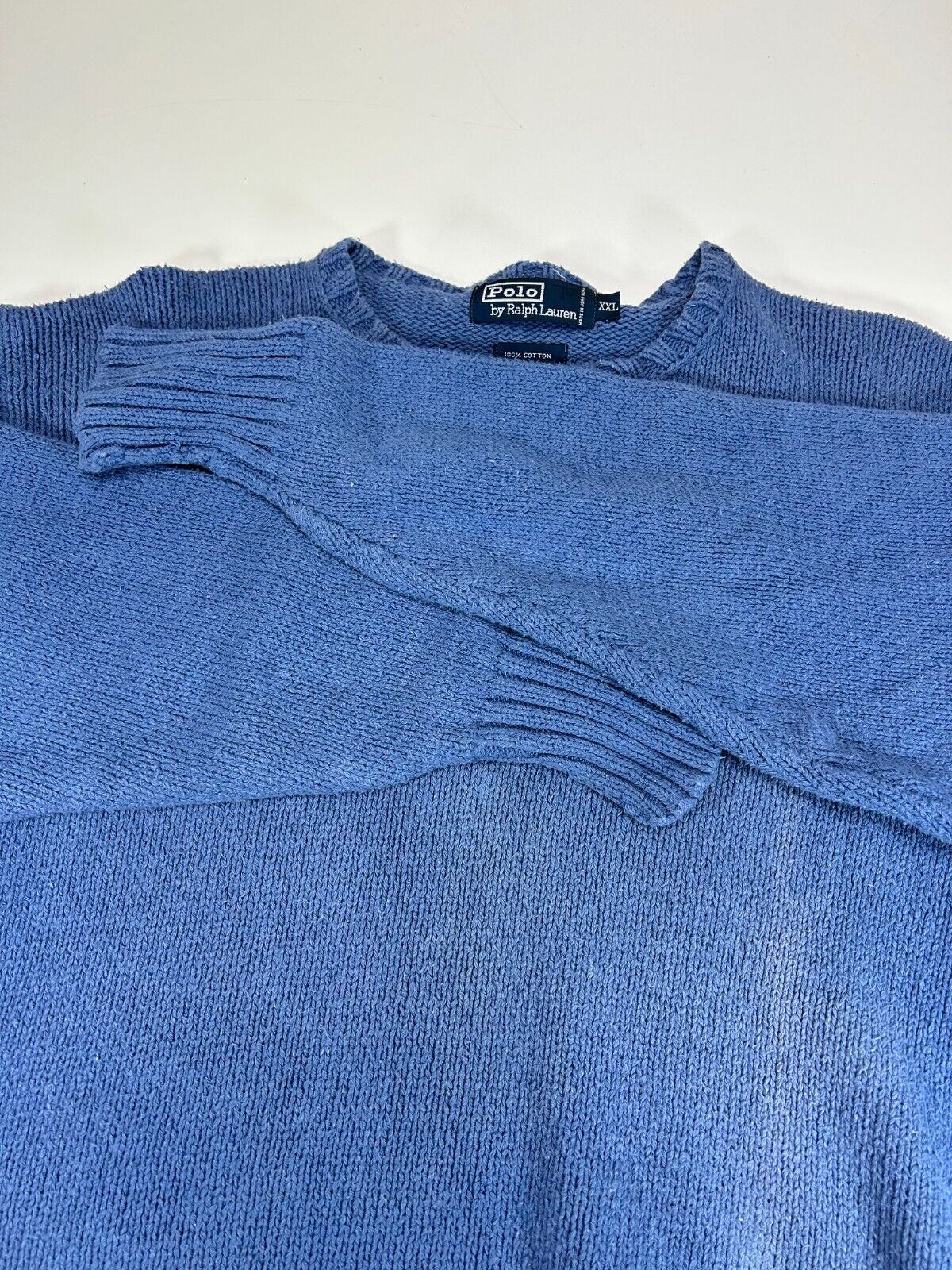 Vintage 90s Polo Ralph Lauren Embroidered Pony V Neck Knit Sweater Size XXL Blue