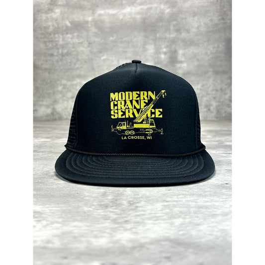 Vintage 80s/90s Modern Crane Service Graphic Spellout Trucker Snapback Hat OSFA