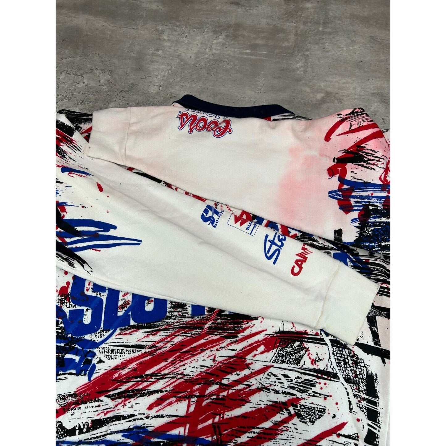 Vintage 90s Coors Slo-Pitch All Over Print Graphic Collared Sweatshirt Size XL