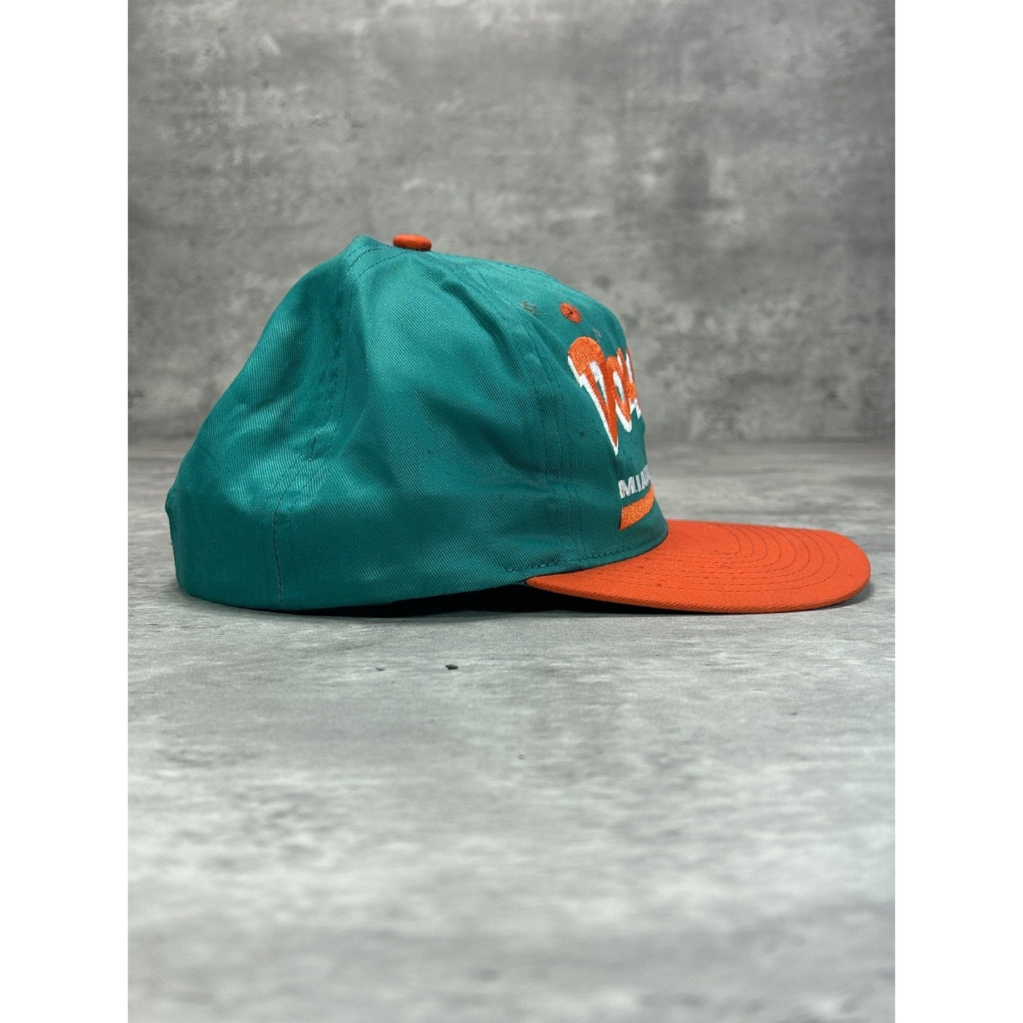 Vintage 90s Miami Dolphins NFL Embroidered Spellout Logo Snapback Hat OSFA