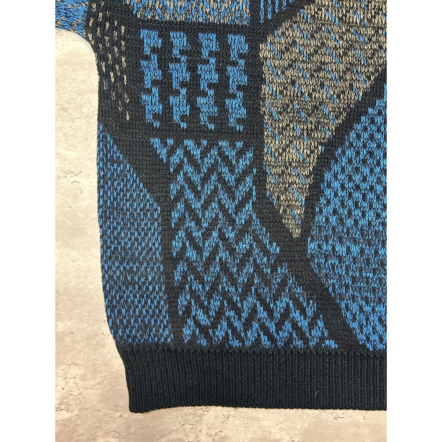 Vintage 80s/90s Abstract Print Pullover Ribbed Knit Sweater Size XL