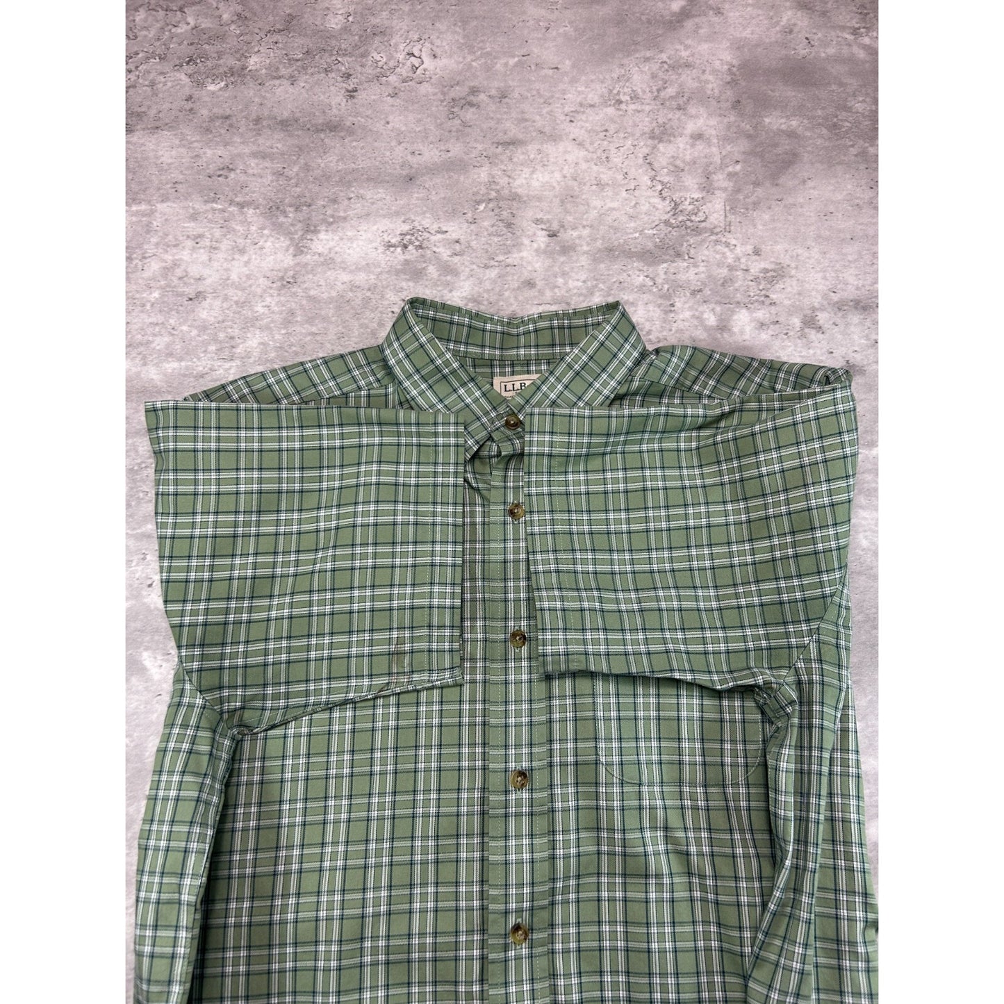 Vintage L.L. Bean Plaid Single Pocket Cropped Button Up Shirt Size Large Green