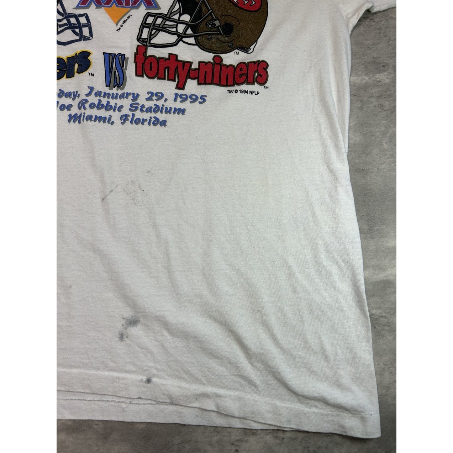 Vintage 1995 Chargers Vs 49ers NFL Super Bowl XXIX Graphic T-Shirt Size XL