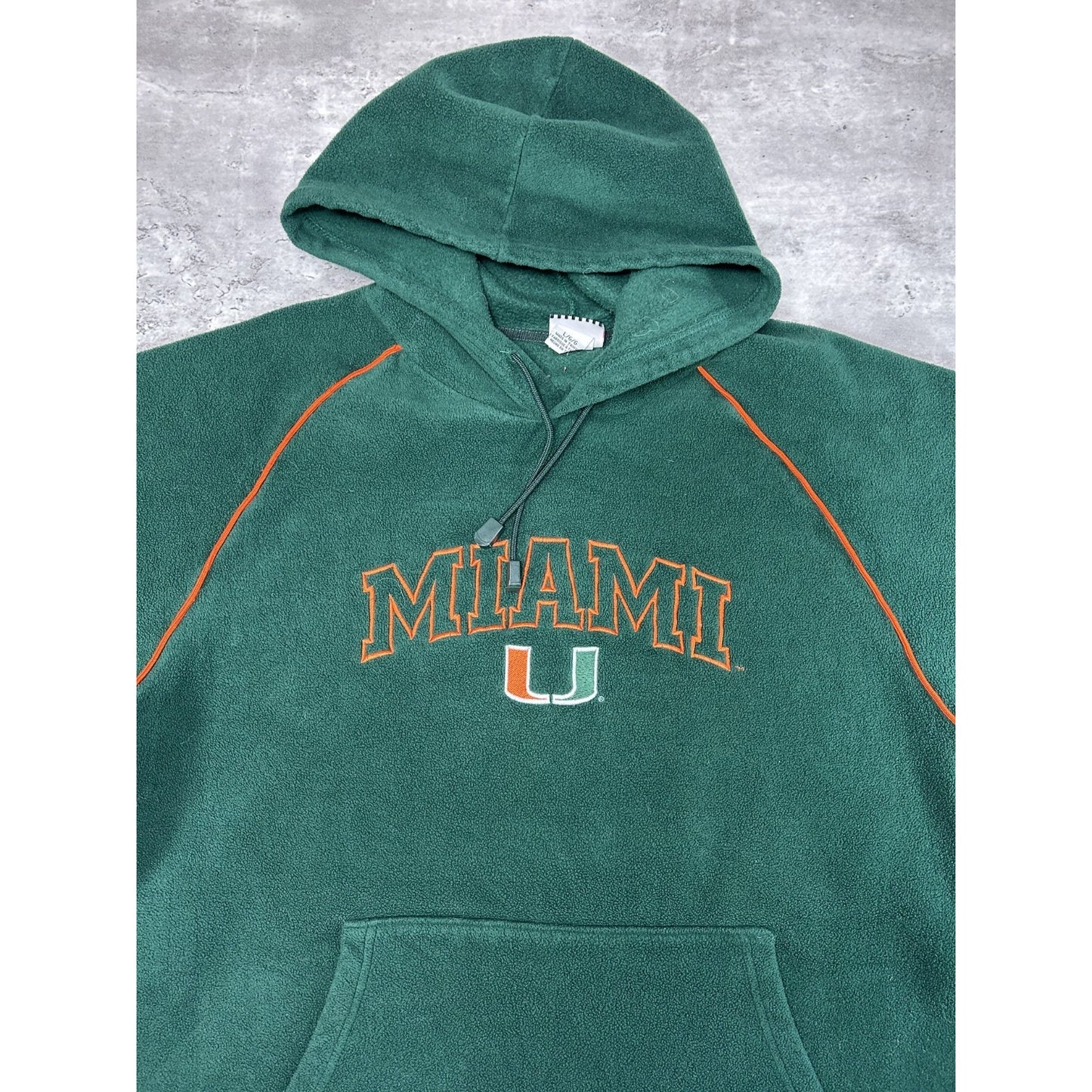 Vintage Miami Hurricanes NCAA Embroidered Fleece Hooded Sweatshirt Size Large