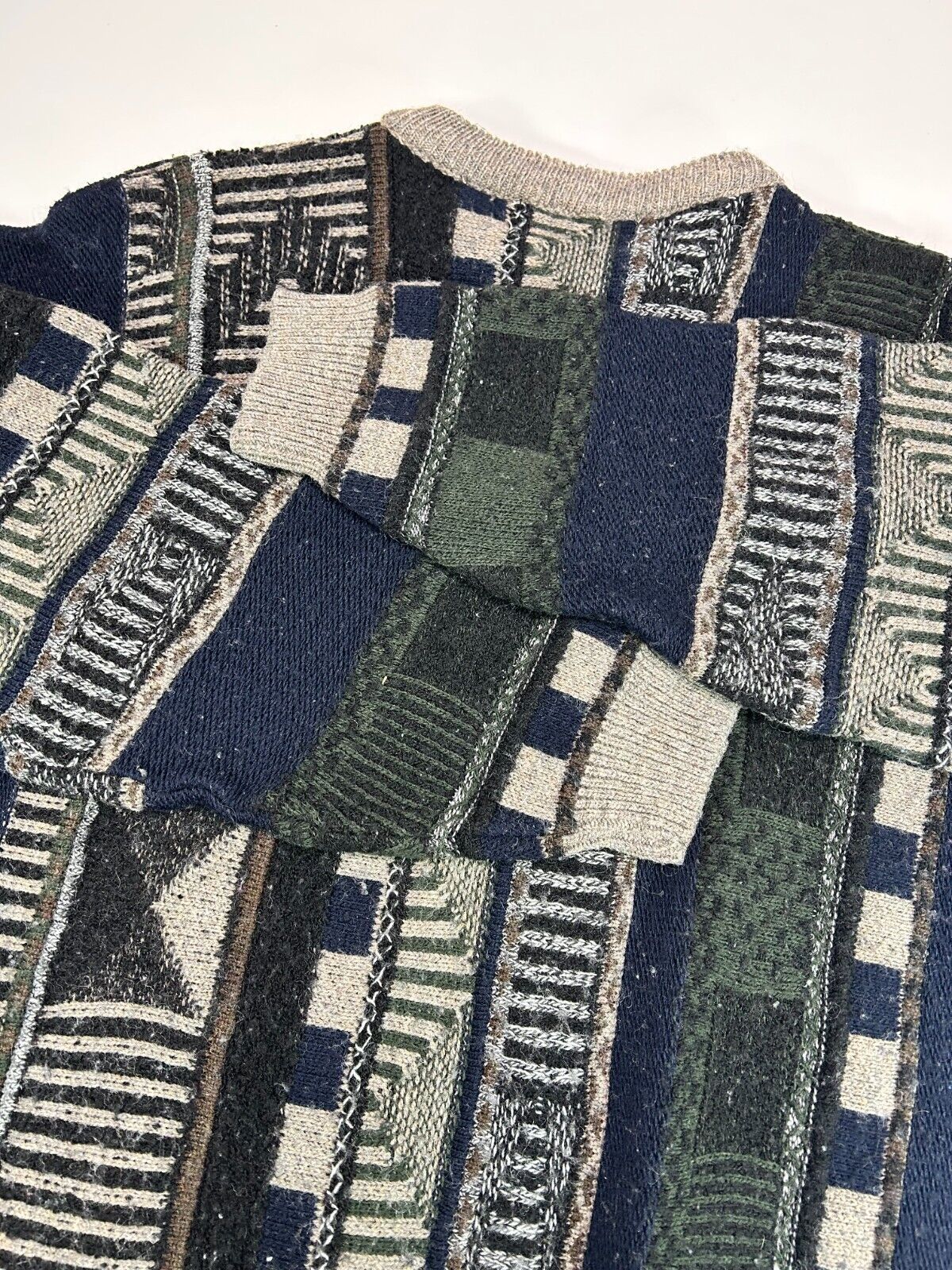 Vintage 90s Cortina Itali Abstract Stripe Pattern Ribbed Knit Sweater Size XL