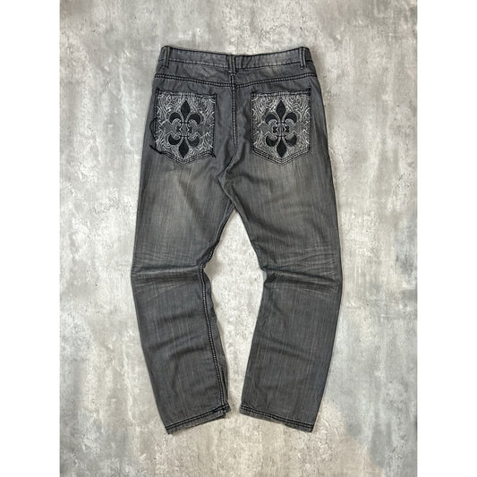 Vintage Y2K Prestige Embroidered Pocket Black Denim Pants Size 38
