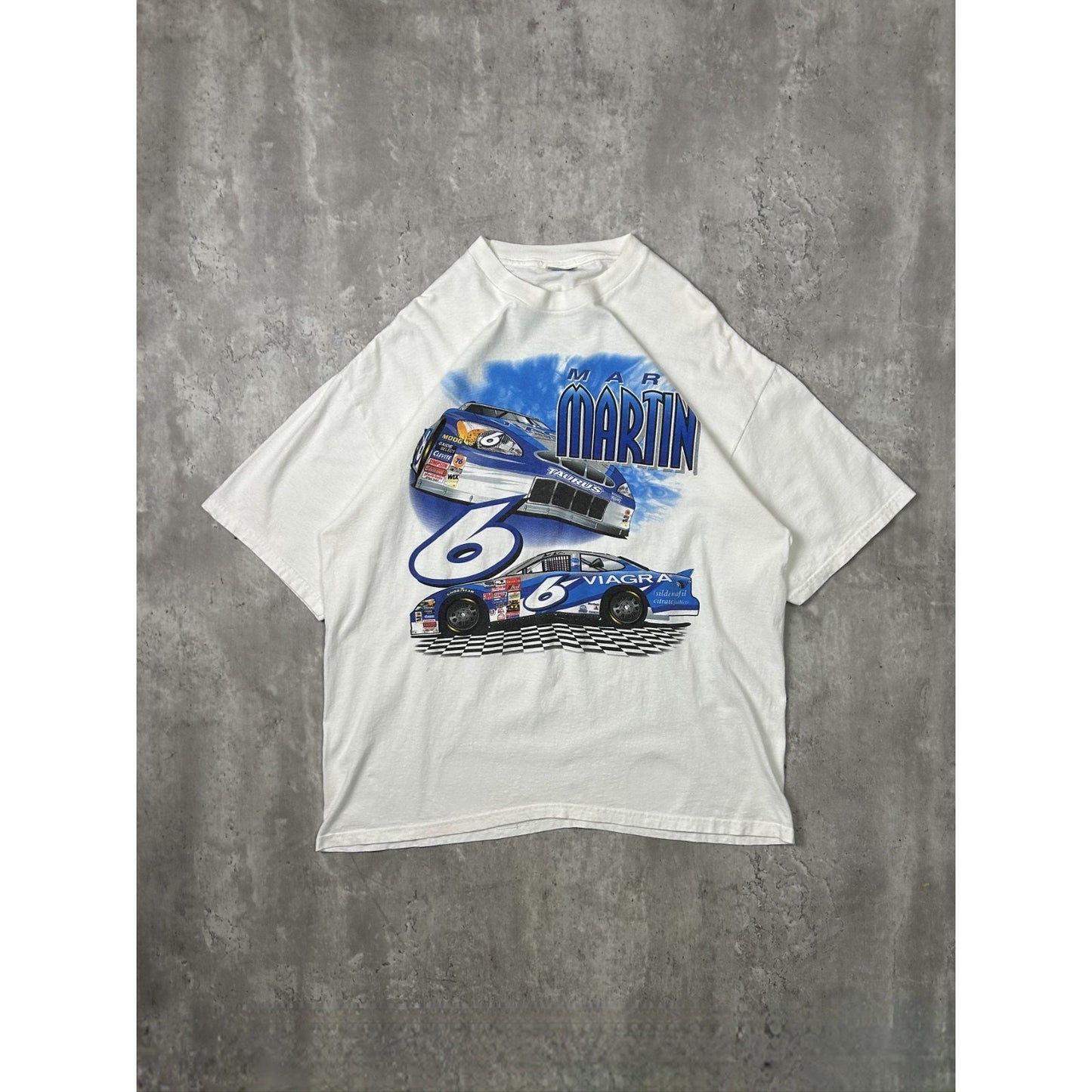 Vintage Mark Martin #6 Viagra Racing Nascar Graphic T-Shirt Size XL White