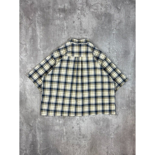 Vintage Lands End Plaid Short Sleeve Cropped Button Up Shirt Size Large