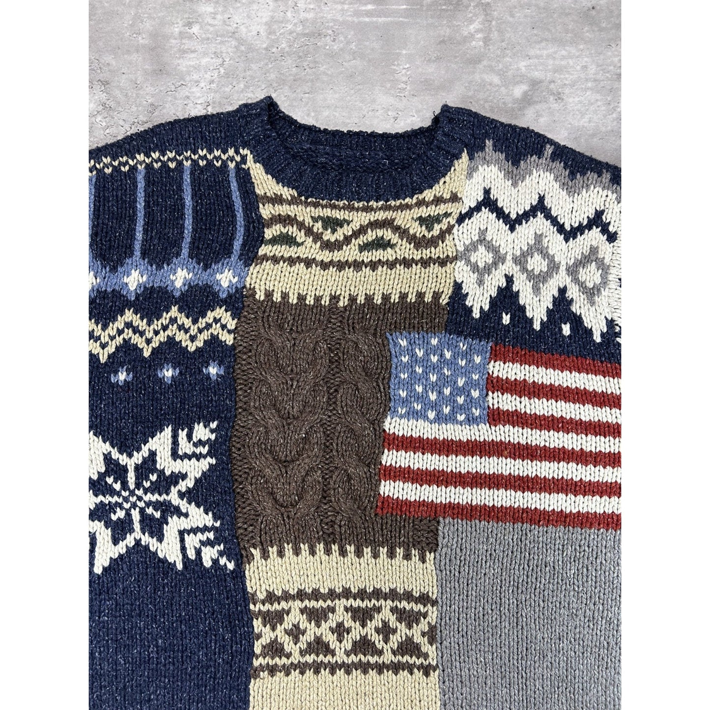 Vintage 90s American Flag Abstract Print Pullover Knit Sweater Size Large