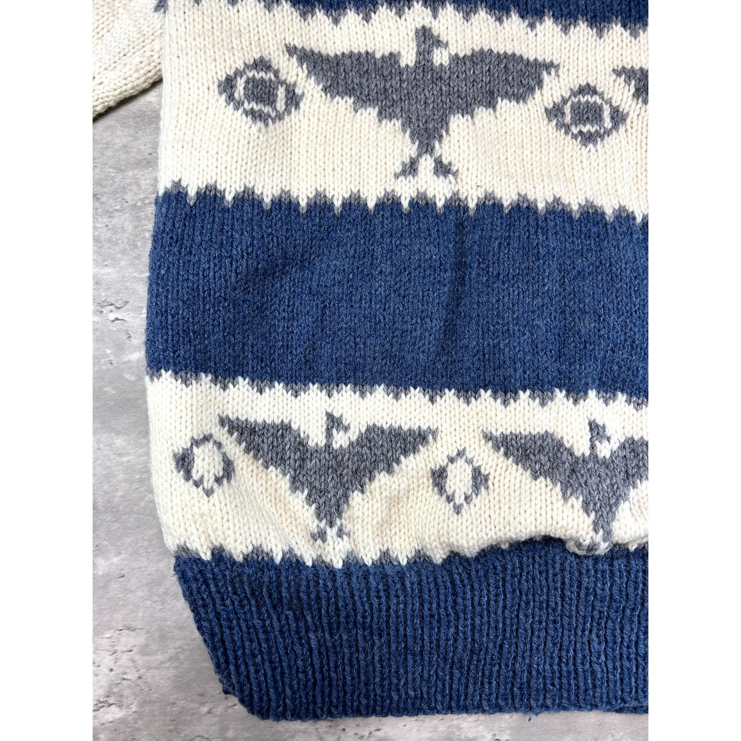Vintage 80s Bird Print Striped Full Zip Collared Knit Sweater Size Large