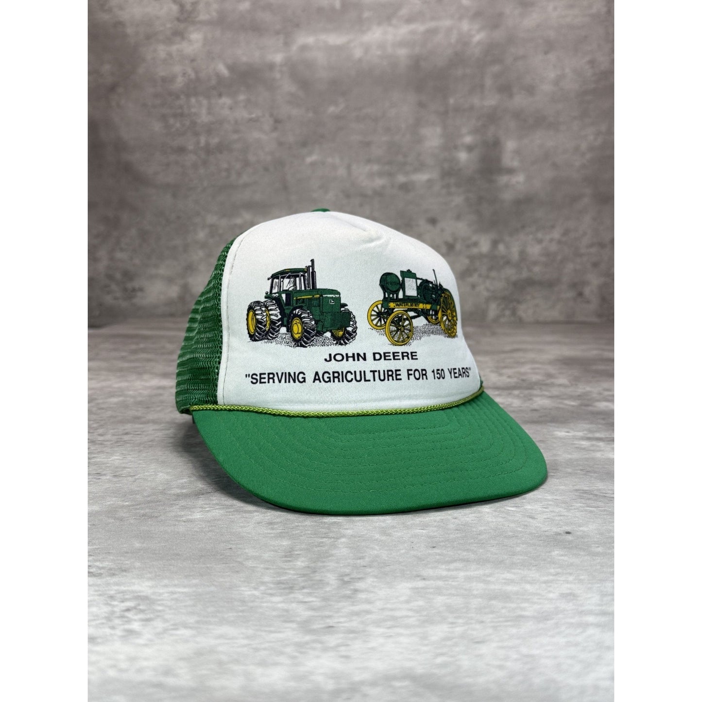 Vintage 1980s/90s John Deere Tractor Graphic Trucker Snapback Hat OSFA Green
