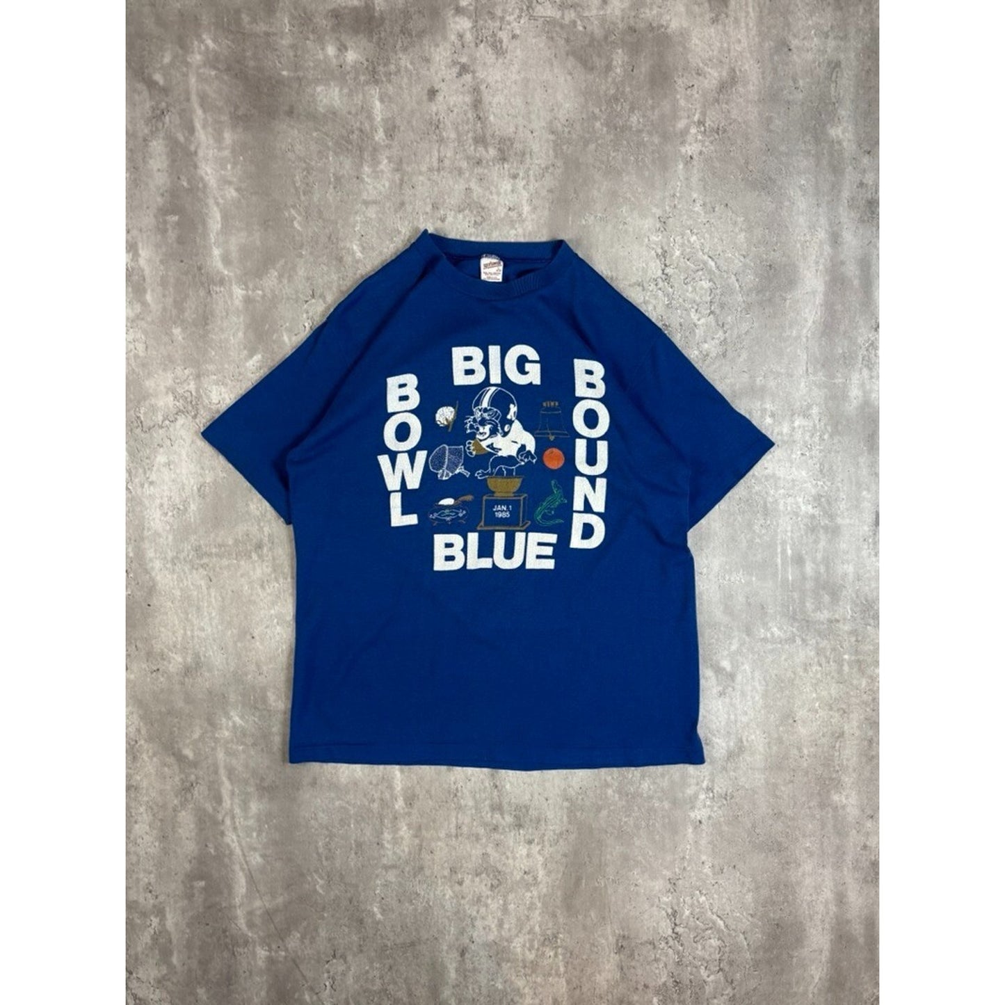 Vintage 1985 Kentucky Wildcats NCAA Bowl Bound Football T-Shirt Size Large Blue