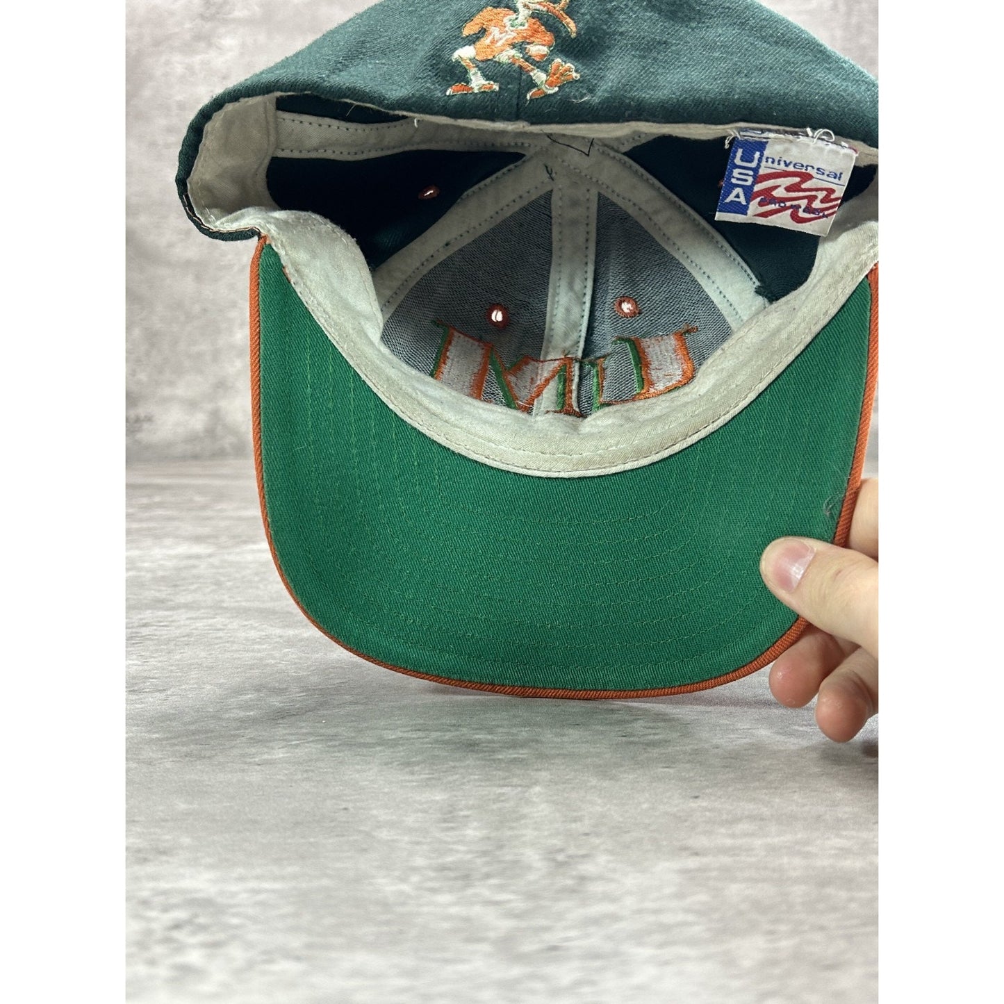 Vintage 90s Miami Hurricanes NCAA Embroidered Spellout Fitted Hat 7 Green