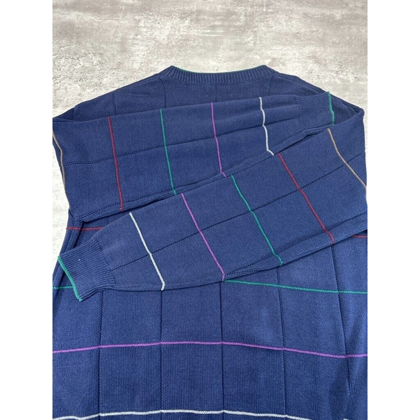 Vintage 90s Isle Of Cotton Checkered Print Pullover Knit Sweater Size XXL Blue