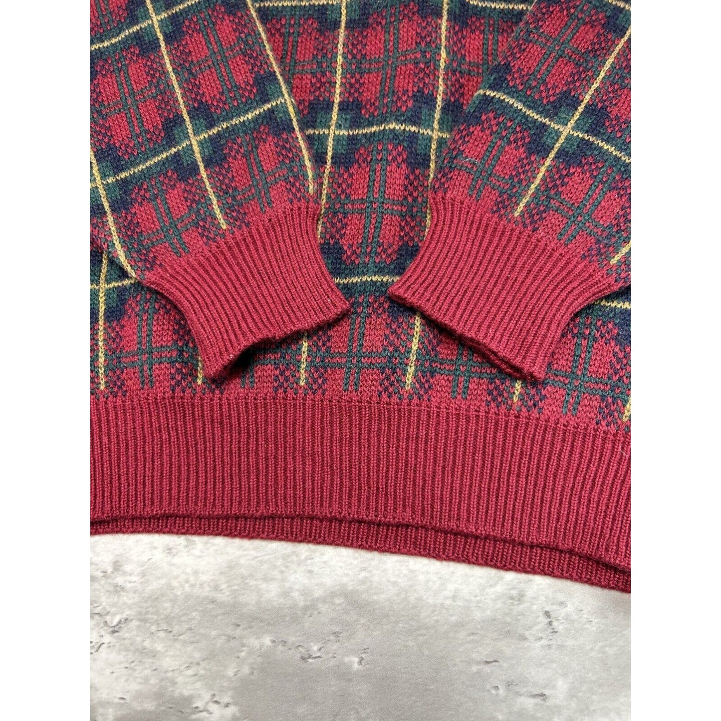 Vintage 90s Reed Hunter Plaid Print Ribbed Pullover Knit Sweater Size Large