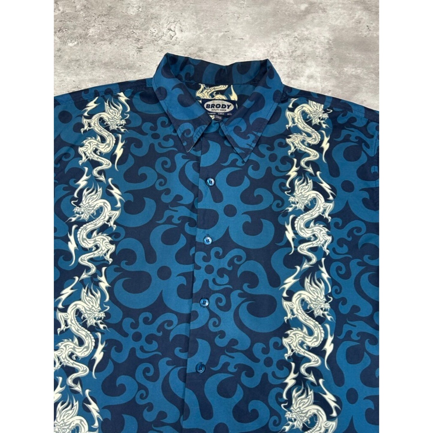Vintage Y2K Tribal All Over Print Short Sleeve Button Up Shirt Size XL Blue