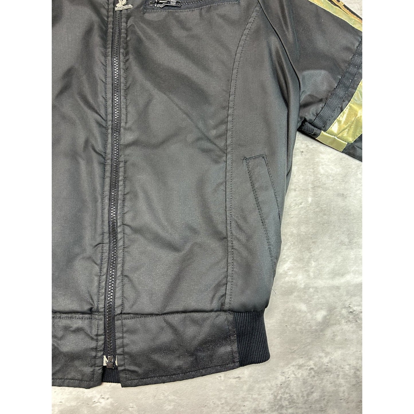 Vintage 1970s Hondaline Racing Nylon Bomber Jacket Size Medium Black