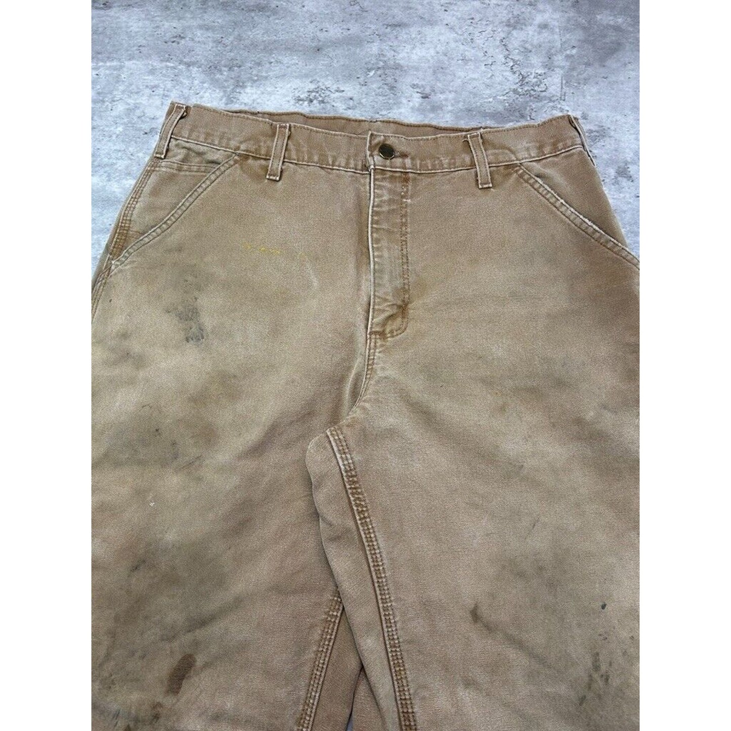 Vintage Carhartt Plaid Lined Dungaree Fit Canvas Workwear Carpenter Pants Size 33