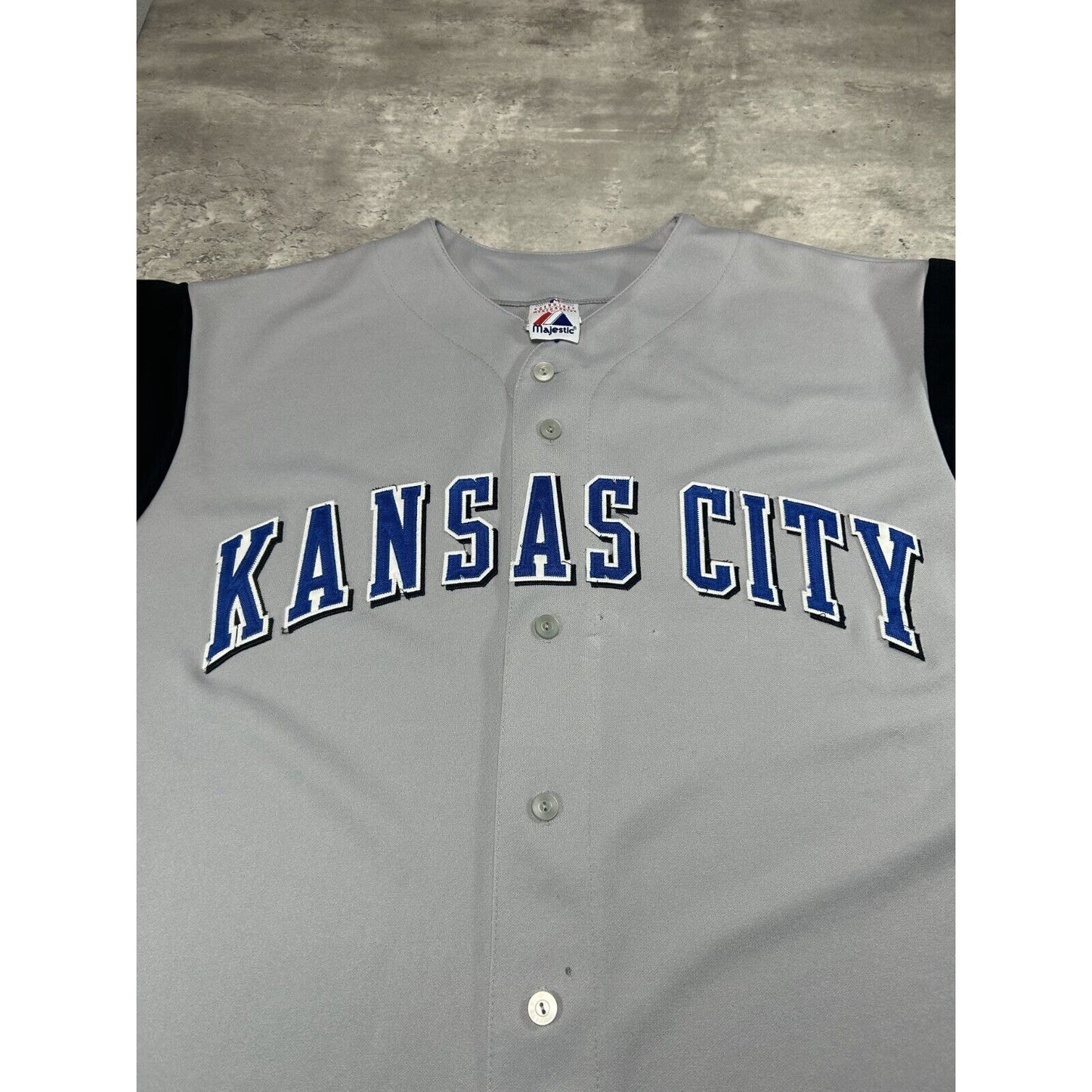 Vintage Kansas City Royals MLB Stitched Arc Spell Out Baseball Jersey Size XL