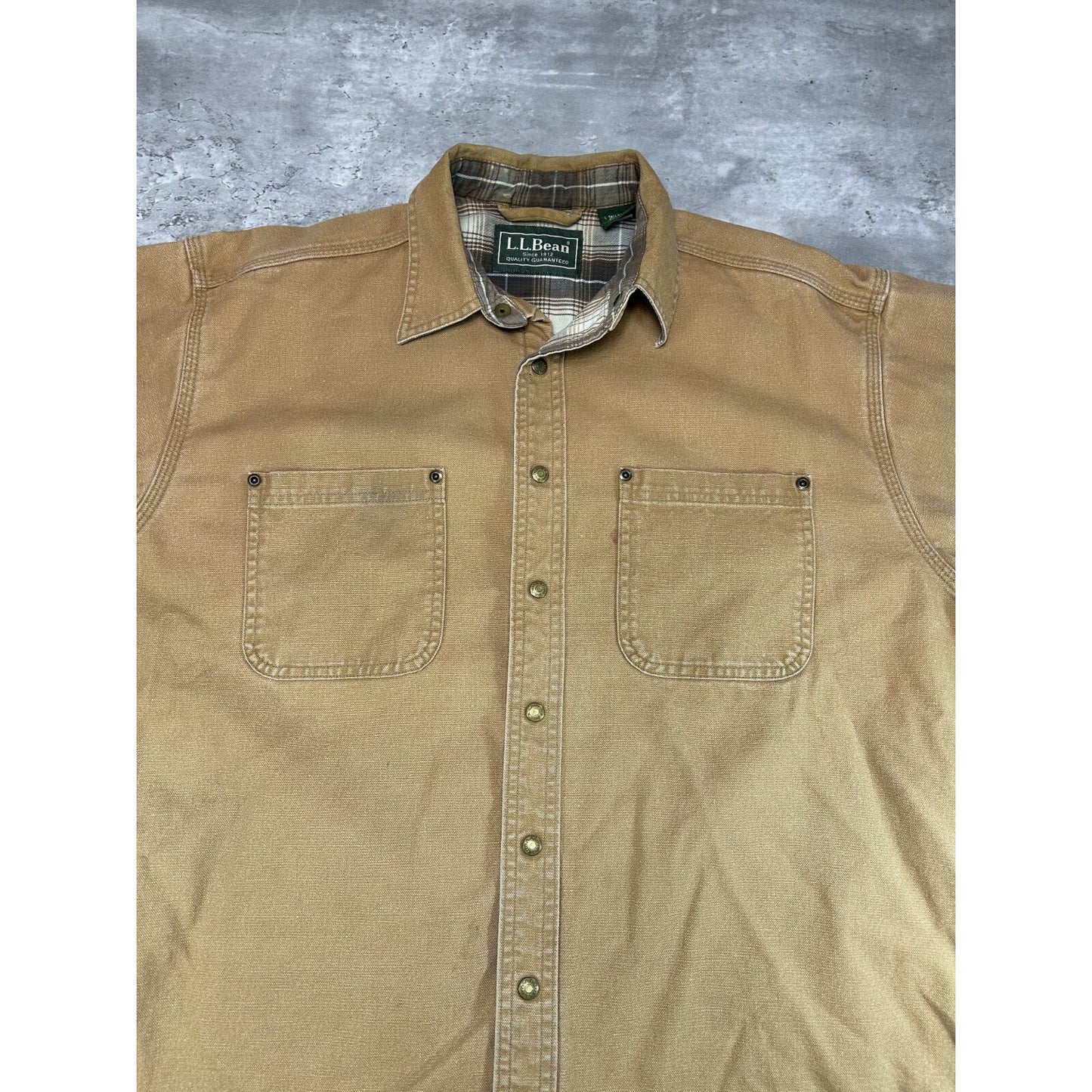 Vintage 90s L.L. Bean Plaid Lined Canvas Long Sleeve Button Up Shirt Size LT