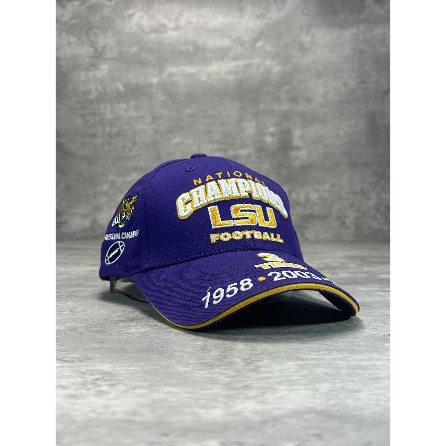 LSU Tigers NCAA National Champs Embroidered Football Strapback Hat OSFA Purple