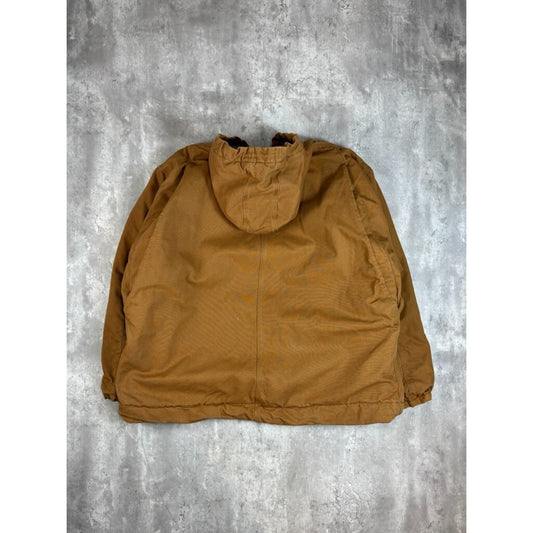 Vintage Carhartt Fleece Lined Canvas Workwear Hooded Jacket Size 4XL Beige