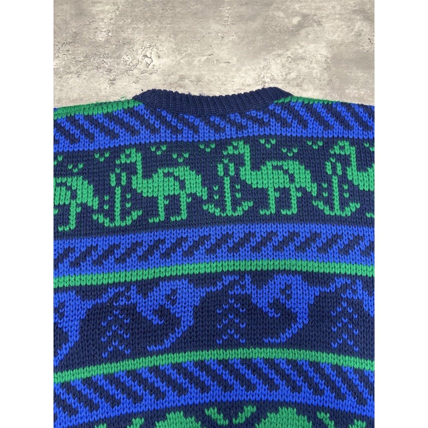 Vintage 90s Hysport Animal All Over Print Striped Pullover Knit Sweater Sz Large
