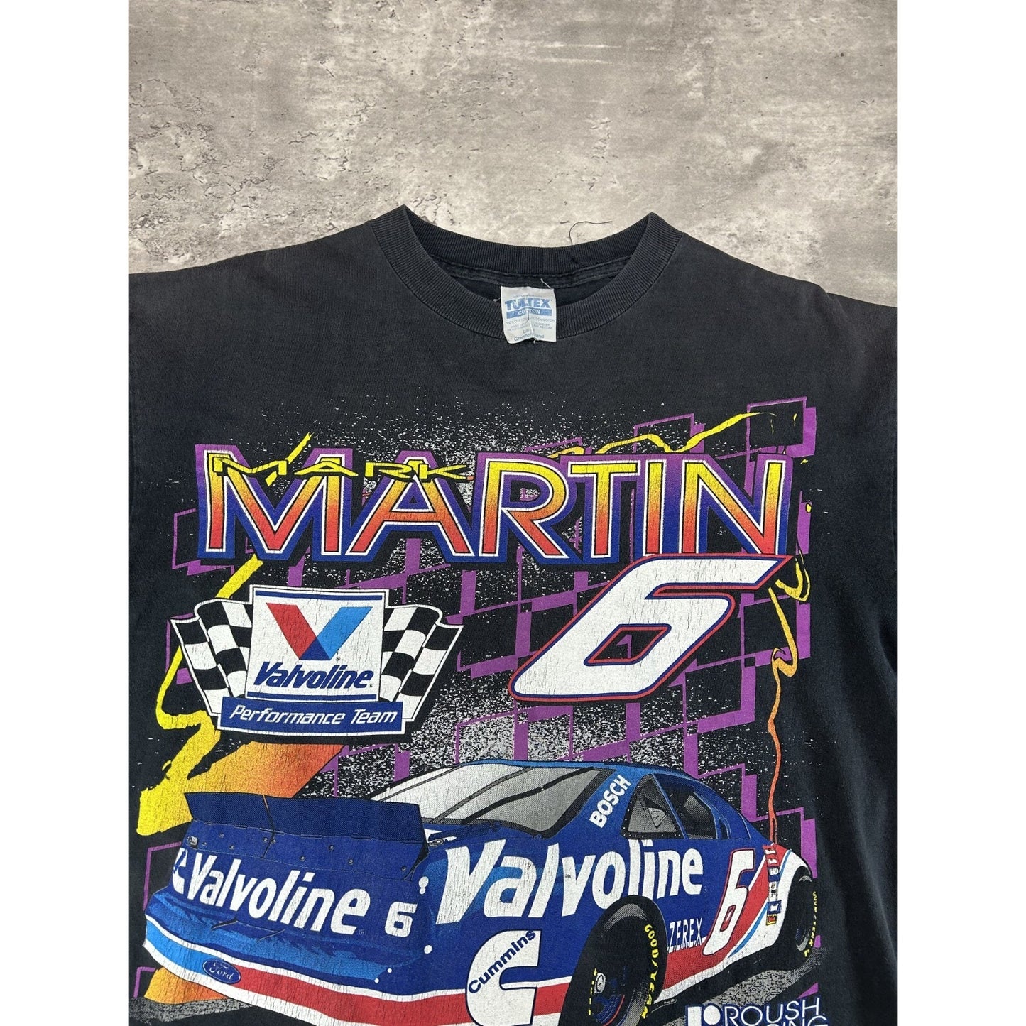 Vintage 90s Mark Martin #6 Nascar Valvoline Big Graphic Race T-Shirt Size Large