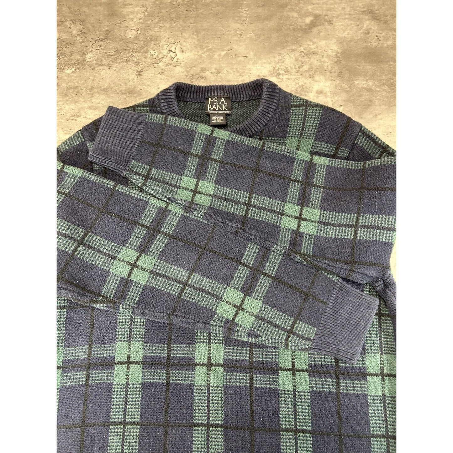Vintage 90s Jos. A. Bank Plaid Print Pullover Ribbed Knit Sweater Size Large