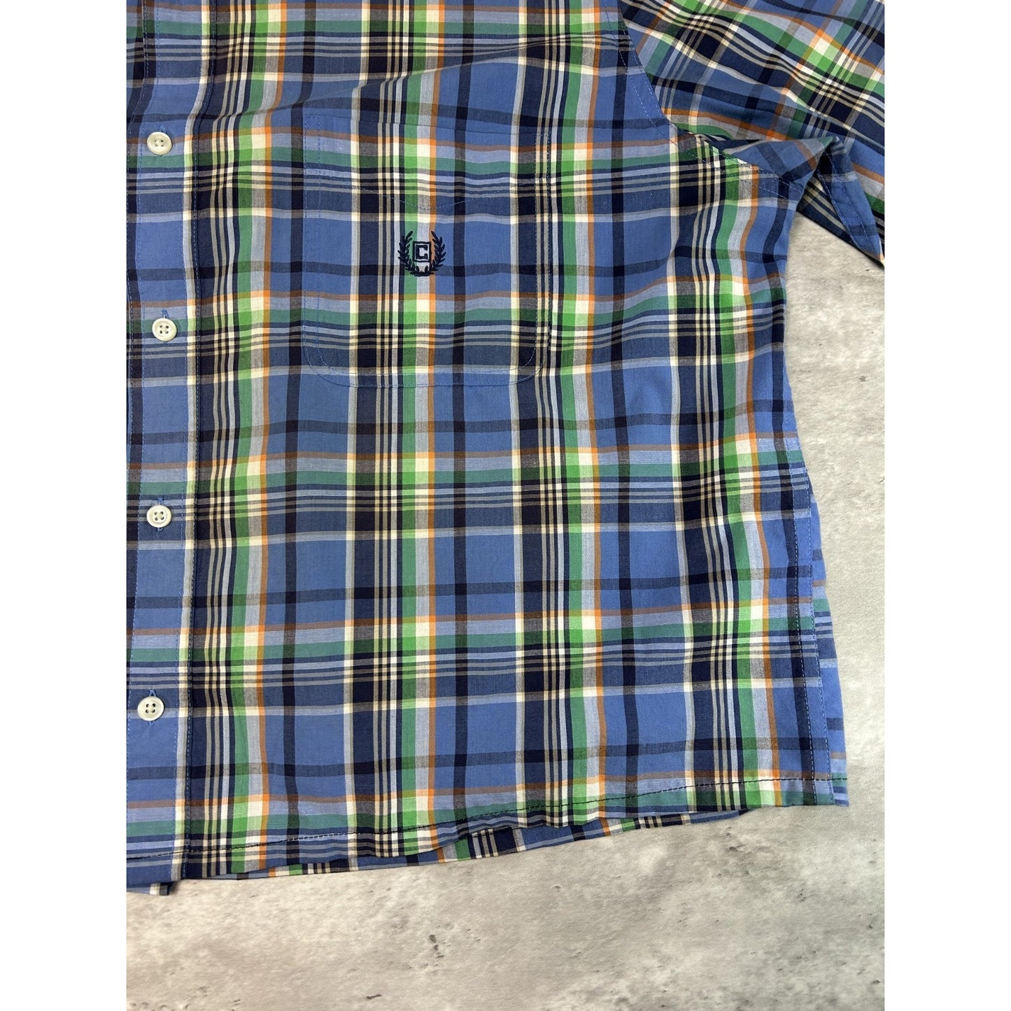 Vintage Chaps Plaid Print Short Sleeve Reworked Cropped Button Up Shirt Sz XL