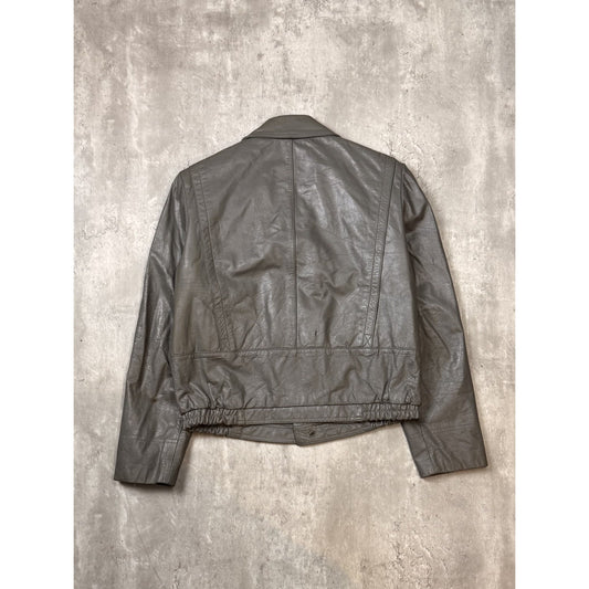 Vintage 80s/90s Wilsons Cropped Style Leather Bomber Jacket Size Medium Gray