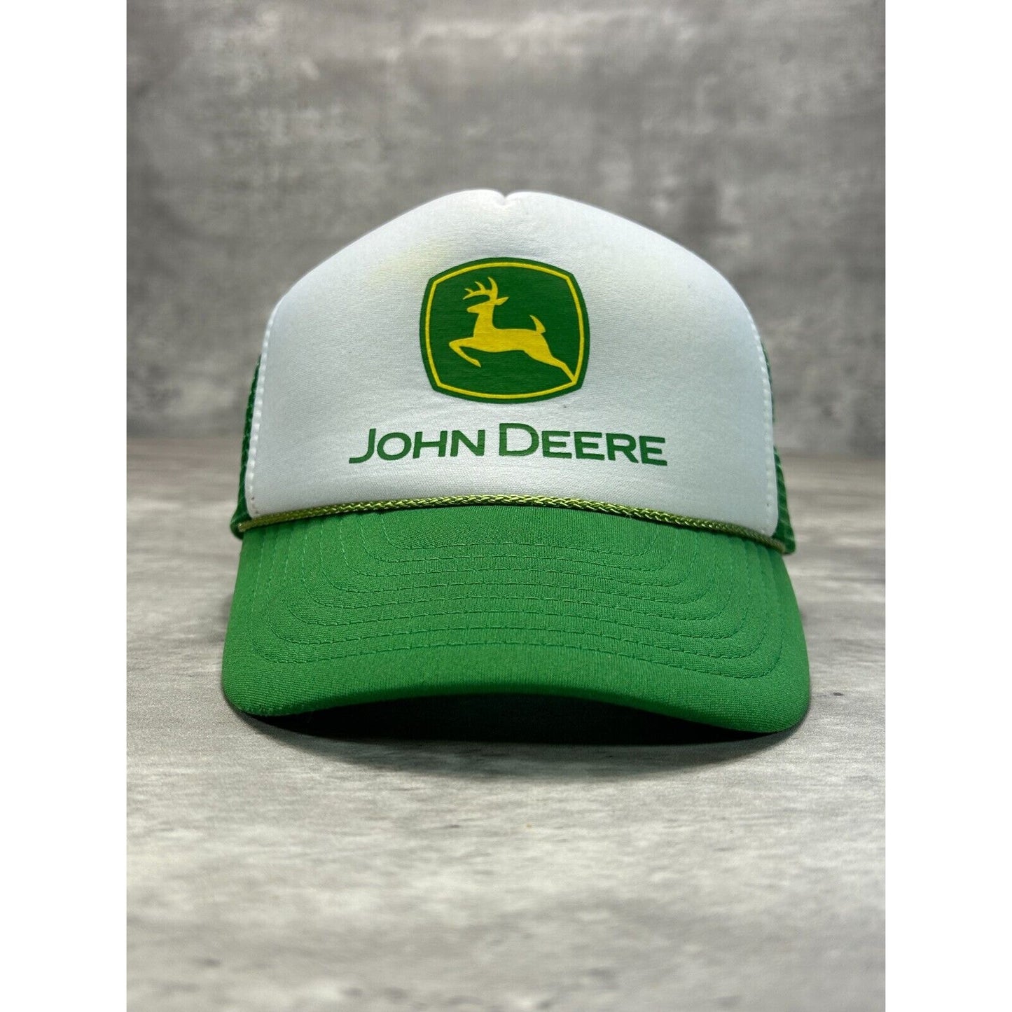 Vintage 90s John Deere Graphic Logo Trucker Snapback Hat OSFA Green