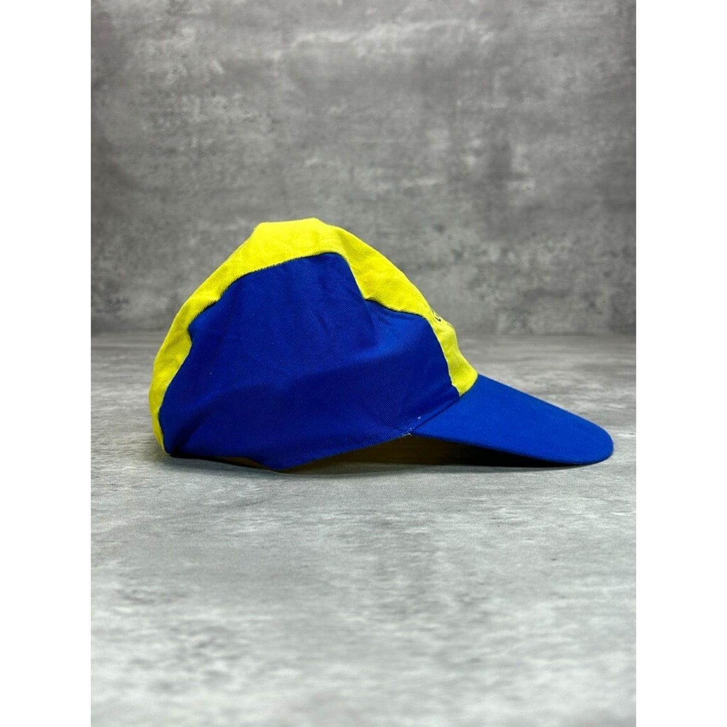 Vintage 90s Guess Waterpro Three Panel Spellout Hat OSFA Yellow/Blue
