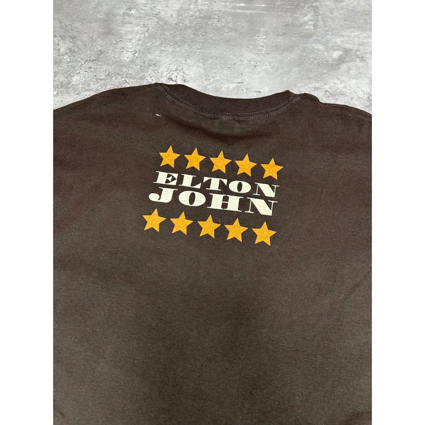 Vintage Elton John Rock Music Portrait Graphic T-Shirt Size XL Brown