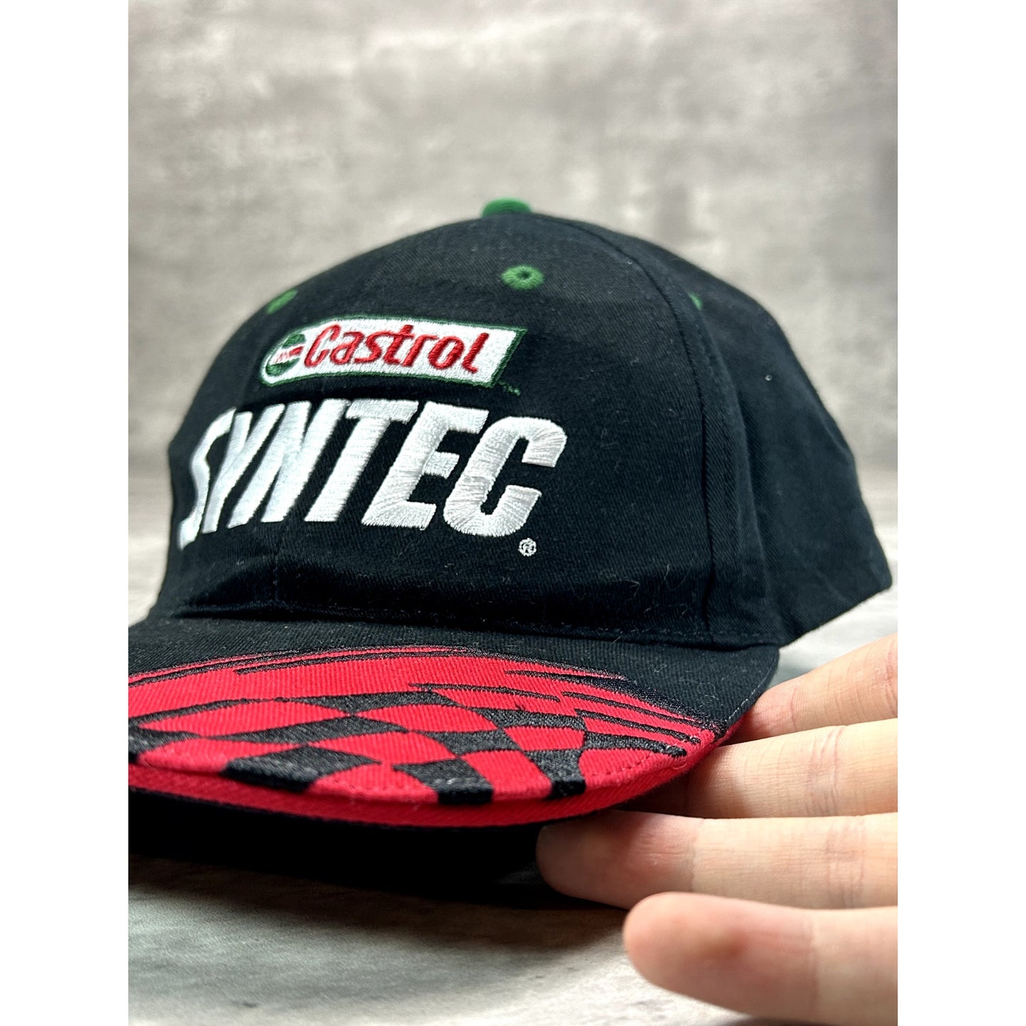 Vintage Castrol Syntec Racing Embroidered Spellout Strapback Hat OSFA Black