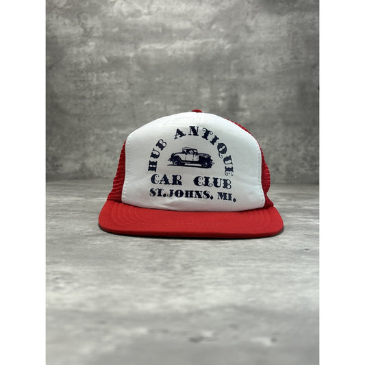 Vintage 80s/90s Hub Antique Car Club Graphic Trucker Snapback Hat M/L