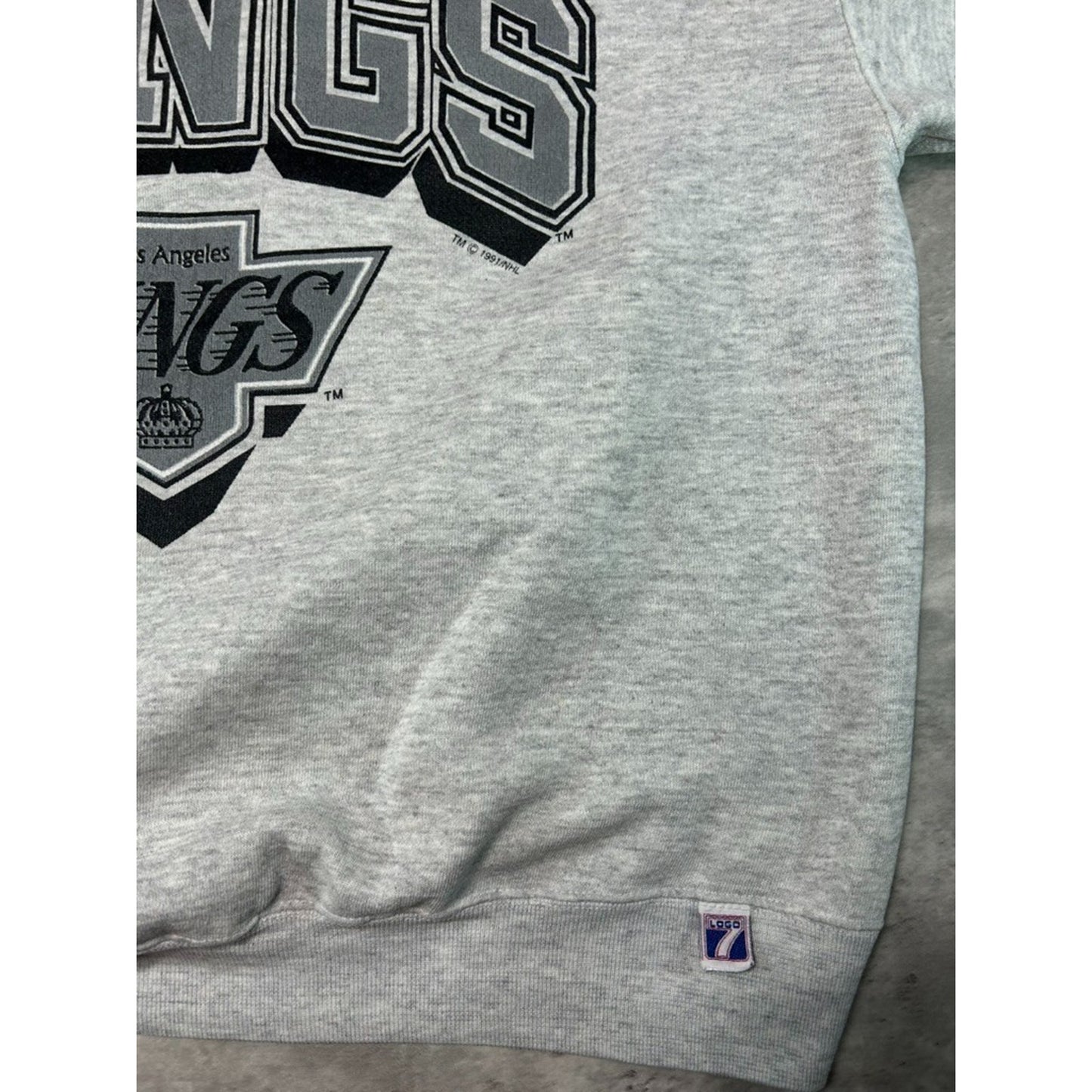 Vintage 1991 Los Angeles Kings NHL Graphic Spellout Hockey Sweatshirt Size XL