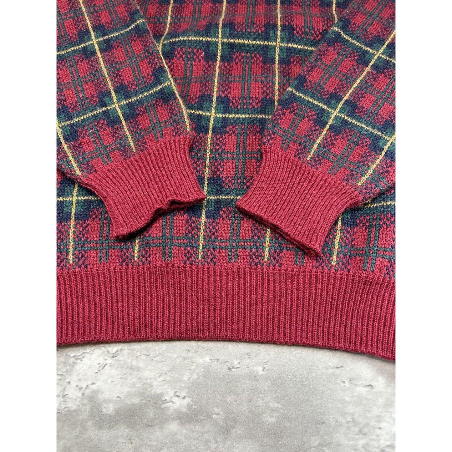 Vintage 90s Reed Hunter Plaid Print Ribbed Pullover Knit Sweater Size Large