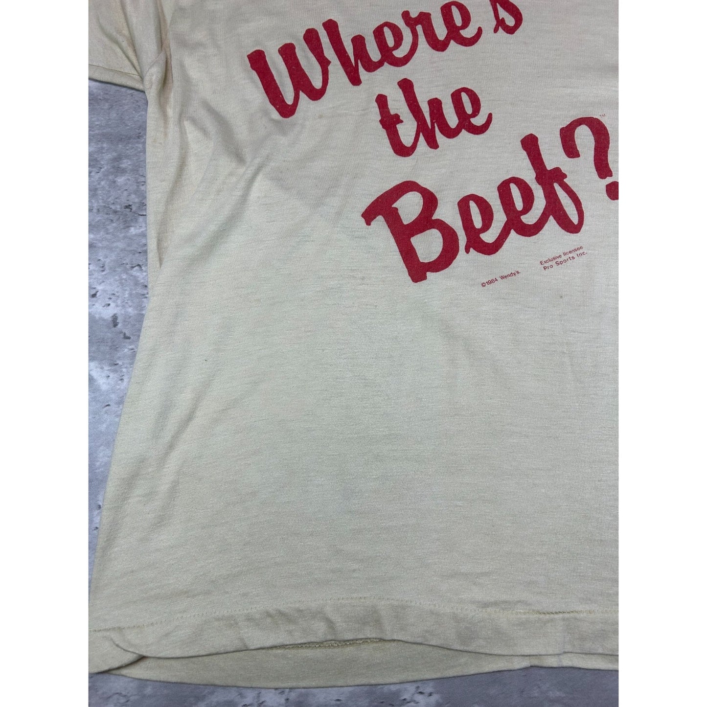 Vintage 1970s/80s Wheres The Beef? Comedy Slogan Graphic T-Shirt Size Large