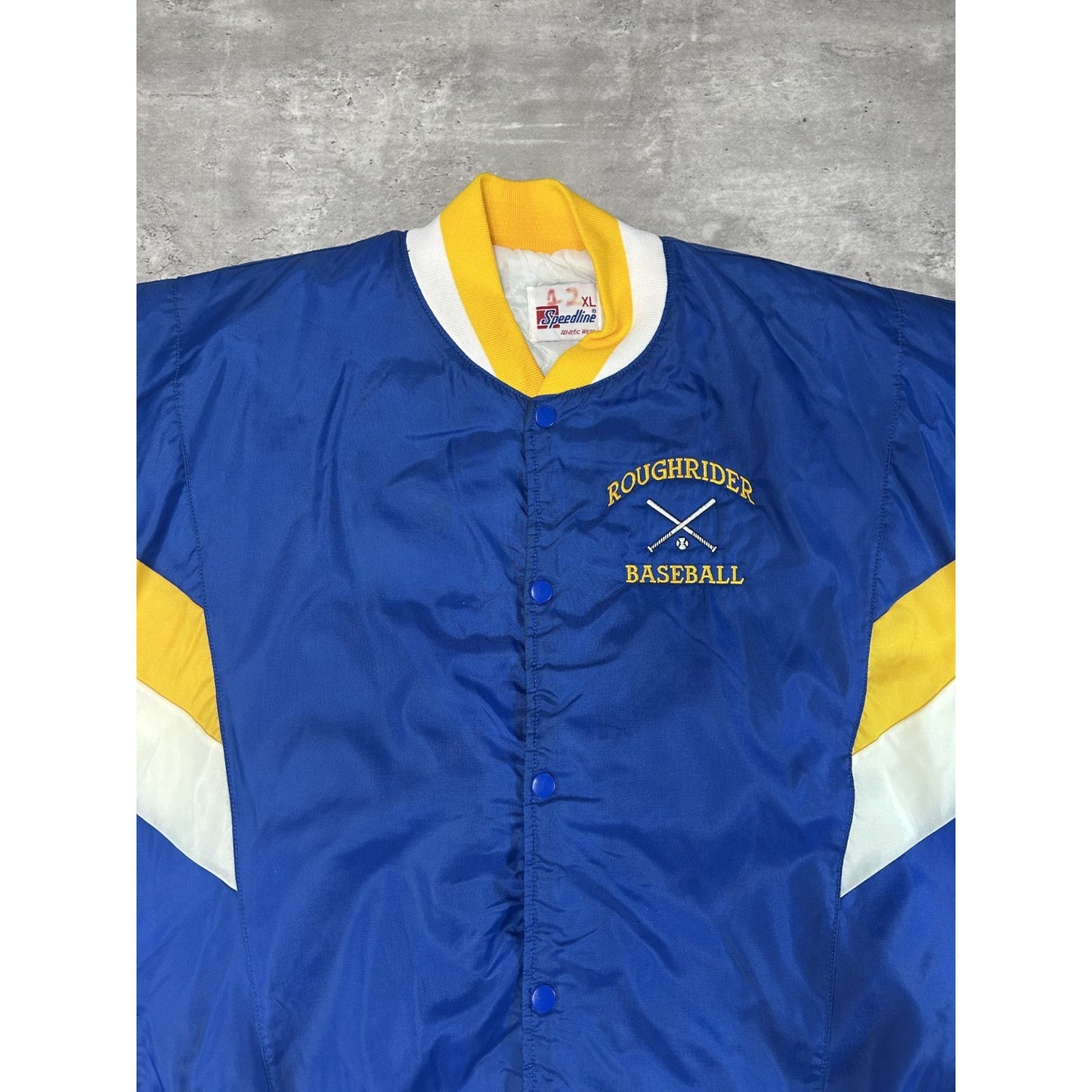 Vintage 90s Roughrider Baseball Embroidered Nylon Varsity Bomber Jacket Size XL
