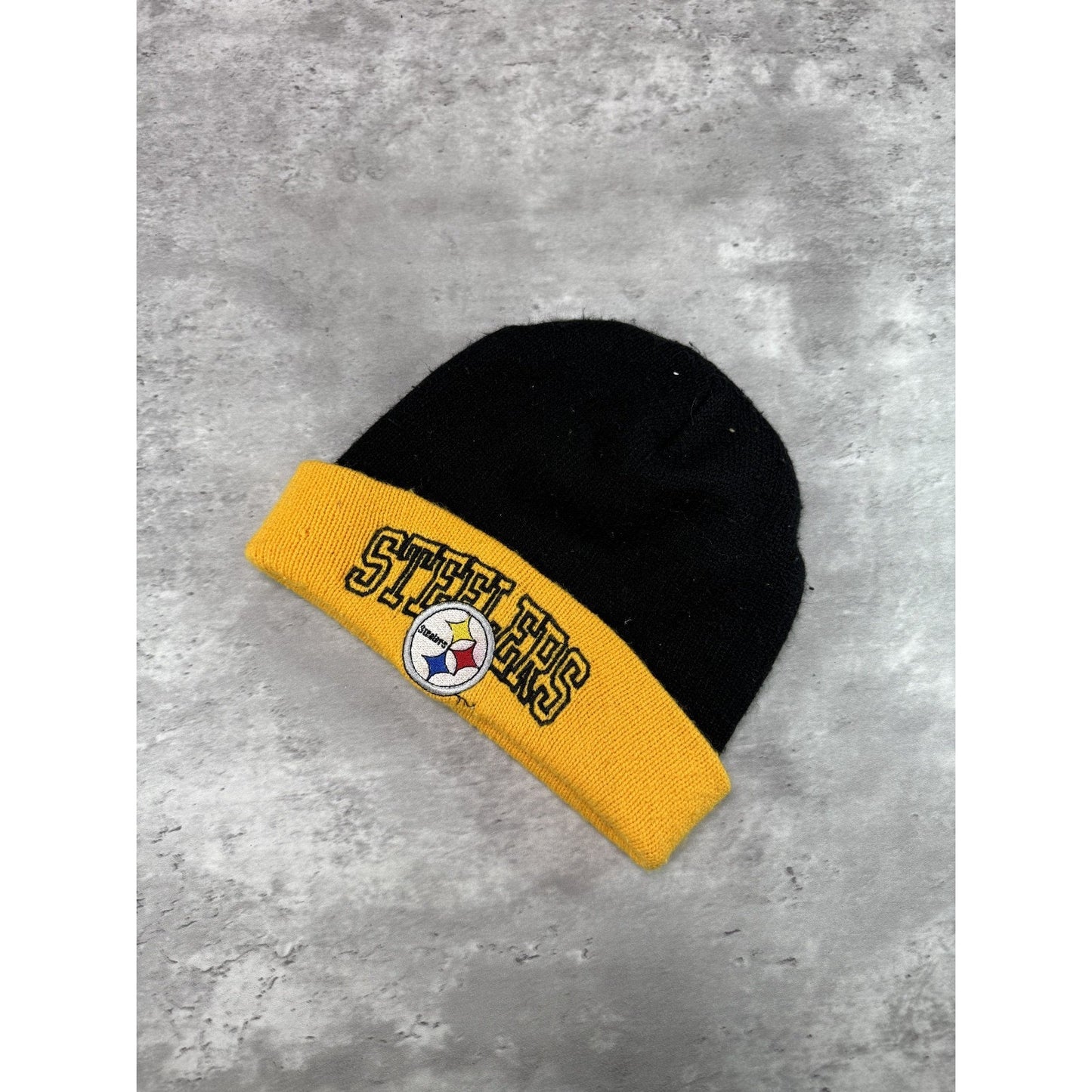 Vintage 90s Pittsburgh Steelers NFL Embroidered Spellout Beanie Hat OSFA