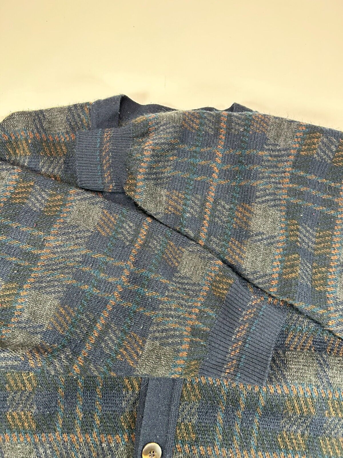 Vintage 90s Alfani Checkered Pattern Button Up Cardigan Knit Sweater Size Large