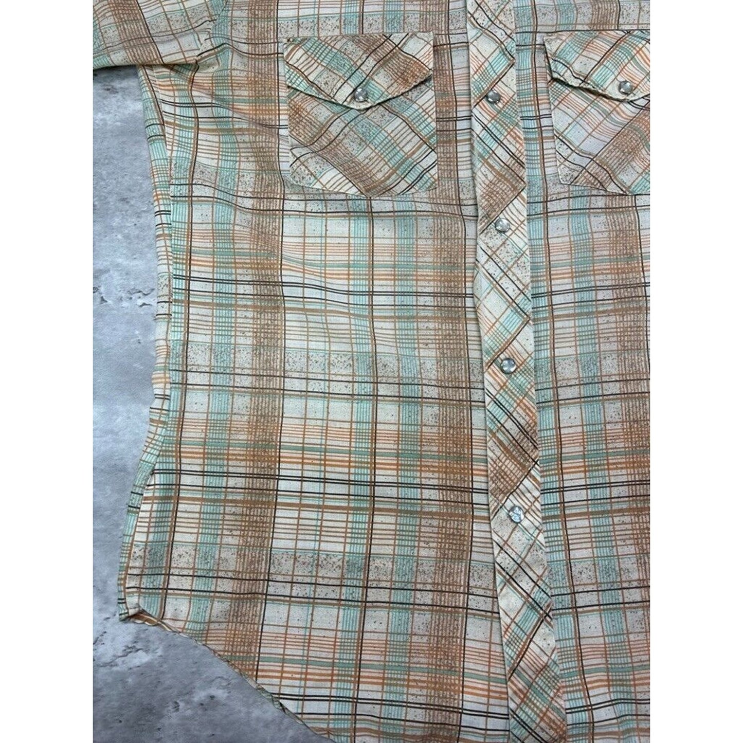Vintage 1970s Sears Western Wear Pearl Snap Short Sleeve Button Up Shirt Medium