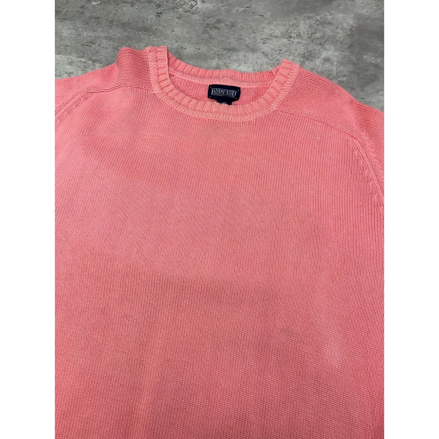 Vintage 90s Lands End Tonal Ribbed Pullover Knit Sweater Size XL Tall Pink