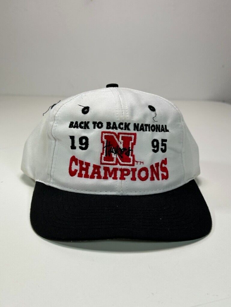 Vintage 1995 Cornhuskers NCAA Football Back To Back Champs Snapback Hat OSFA
