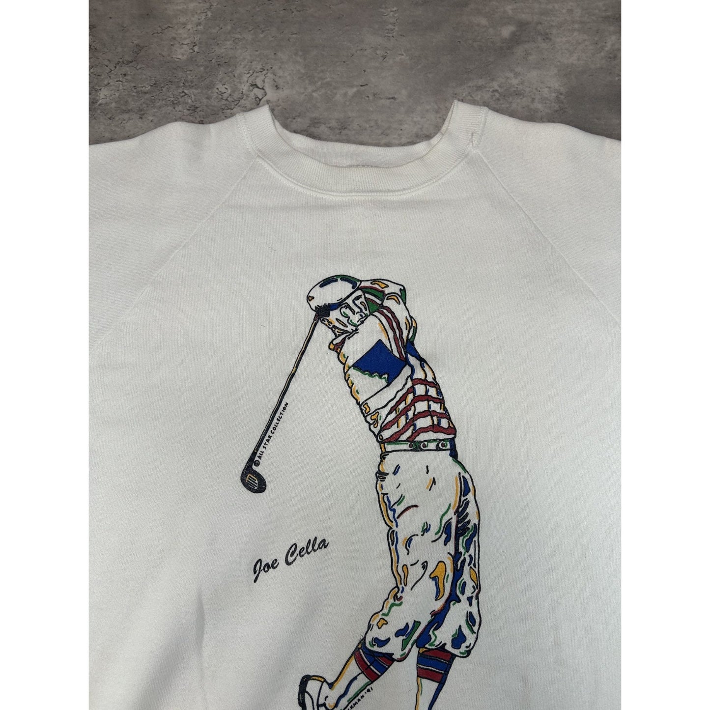 Vintage 1991 Cartoon Golfer Graphic Crewneck Sweatshirt Size Large White