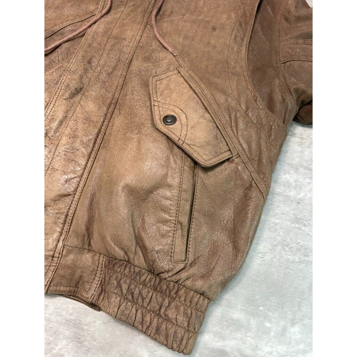 Vintage Adventure Bound Thinsulate Multi Pocket Leather Bomber Jacket Size Large Brown
