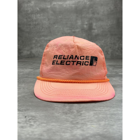 Vintage Reliance Electrical Graphic Spellout Snapback Hat OSFA Neon Orange