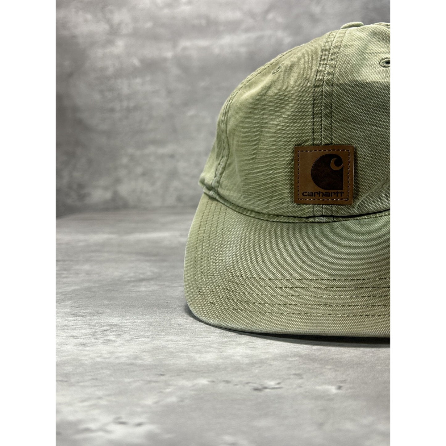 Vintage Carhartt Leather Embroidered Patch Canvas Workwear Strapback Hat OSFA